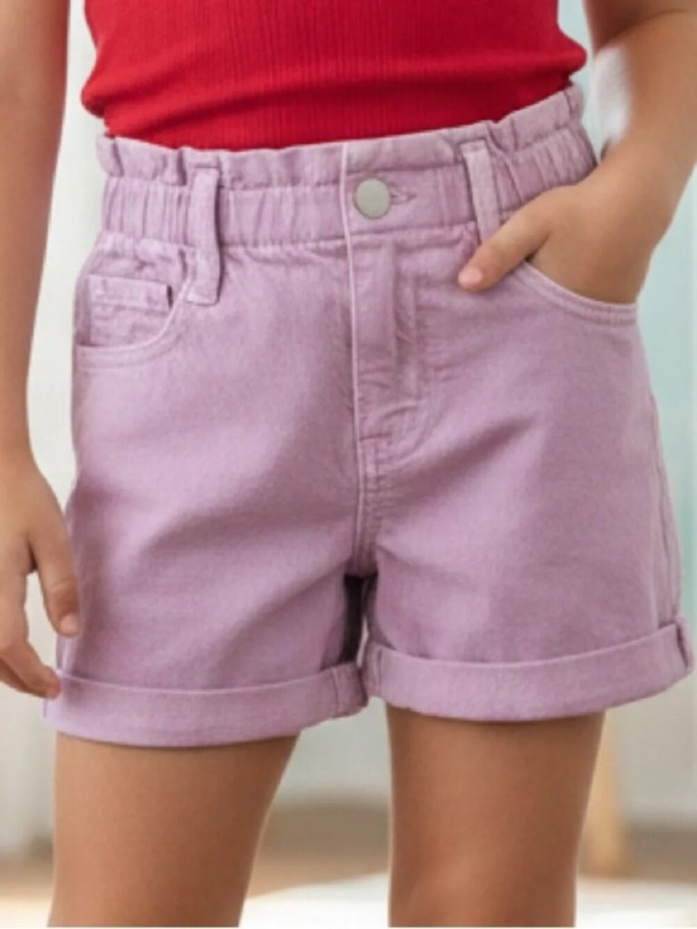 Cat & Jack Girls Purple Paperbag Waist Shorts High Rinse Stretch Size S NWT